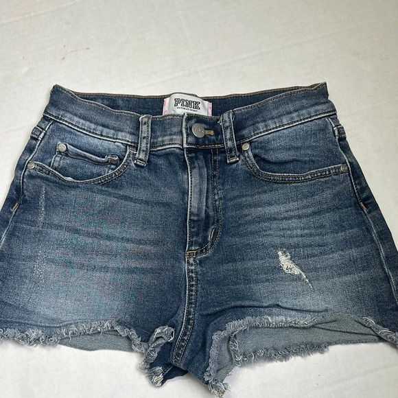 Victoria’s Secret PINK Women’s Size 4 High Rise Cut Off Denim Jeans Short - Picture 1 of 10